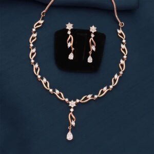 Rose Gold Floral Diamond Necklace Set